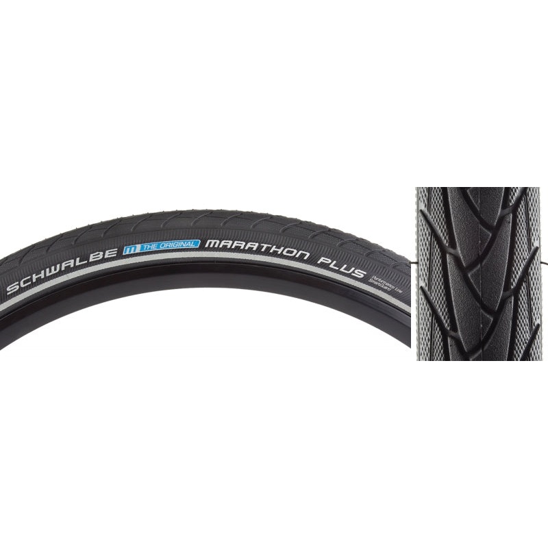 Schwalbe Marathon Plus Tire – 24 x 1.75 Clincher Wire BLK/Reflective Performance Endurance SmartGuard E-50