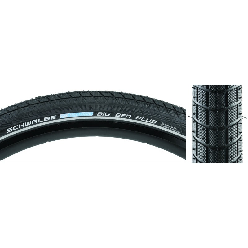 Schwalbe Big Ben Plus Tire – 700 x 50 Clincher Wire BLK/Reflective Performance Endurance E-50 GreenGuard DoubleDefense
