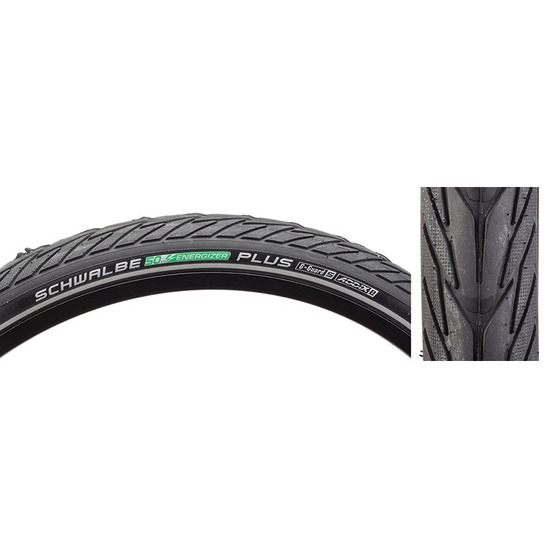 Schwalbe Energizer Plus Tire – 26 x 1.75 Clincher Wire BLK/Reflective Performance GreenGuard Addix E50