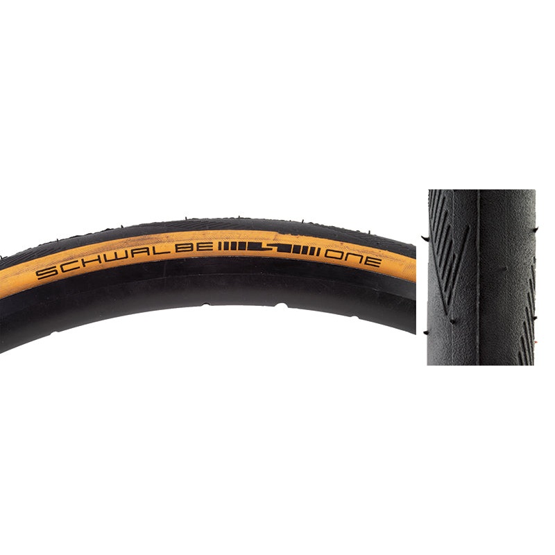 Schwalbe One Tire – 700 x 25 Tubeless Folding BLK/Tan Performance Line RaceGuard Addix