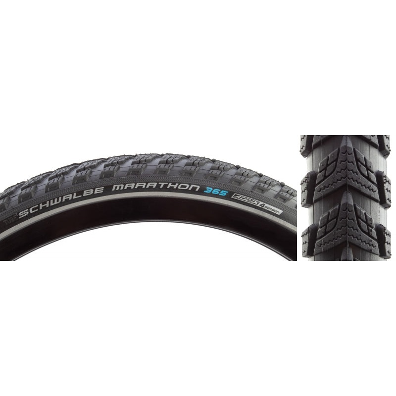 Schwalbe Marathon 365 Tire – 26 x 2.0 Clincher Wire BLK/Reflective Performance Line GreenGuard Addix 4Season E-50