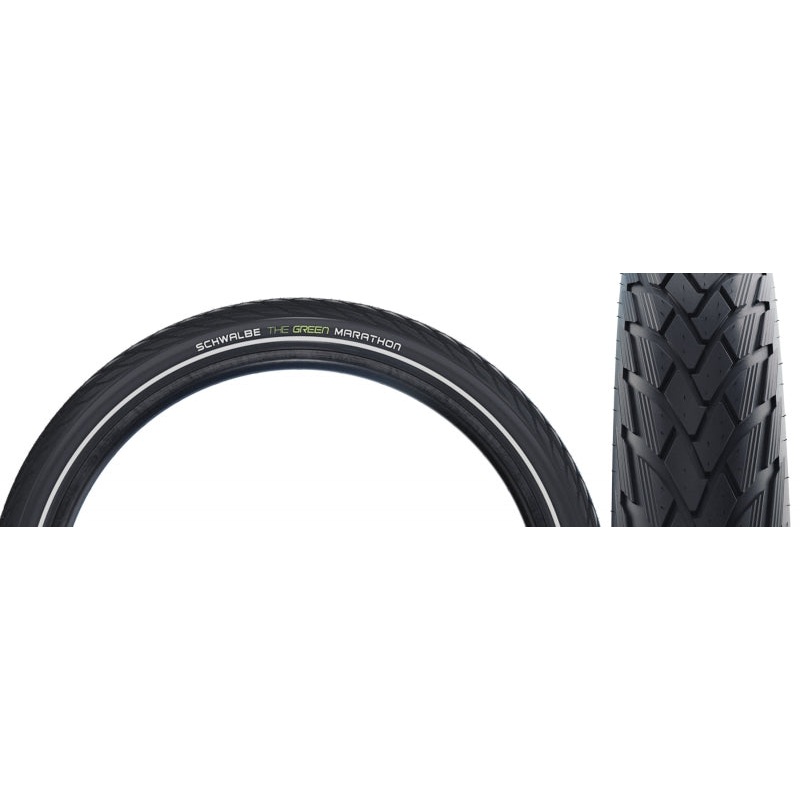 Green Marathon Tire – 16 x 1.35 Clincher Wire BLK/Reflective Performance Line GreenGuard TwinSkin Addix