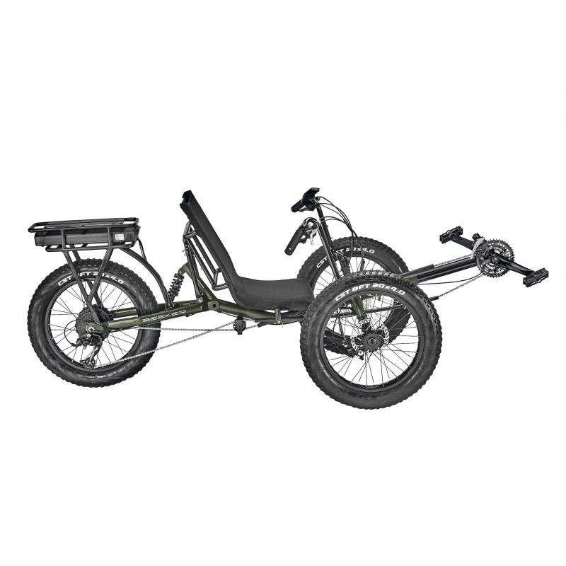 Sun seeker E-Fat Tad Electric Assist Tadpole Unisex 37-50.5` X-Seam Semi-Gloss Dark Green 20` Black 78-83.5` (198-212cm) 24 Speed Disc Brake