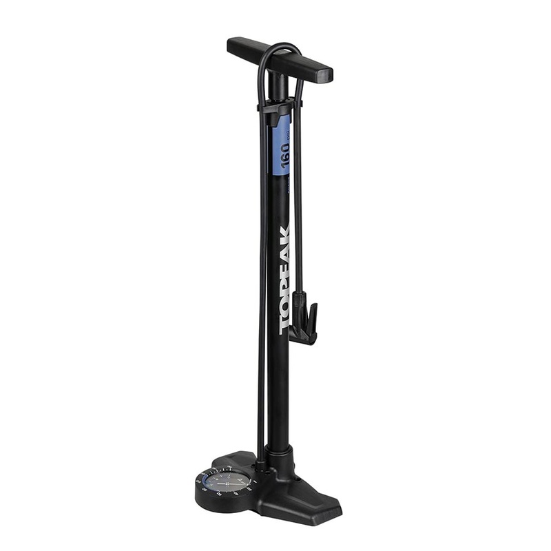 Joeblow Roadie Ex Floor Pump – Steel Barrel / Plastic Base 3.5 Base Mount Gauge 160 Psi /11 Bar Smarthead BLK/Blue
