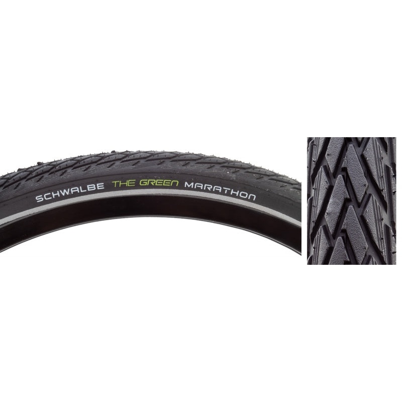 Green Marathon Tire – 26 x 1.50 Clincher Wire BLK/Reflective Performance Line GreenGuard TwinSkin Addix