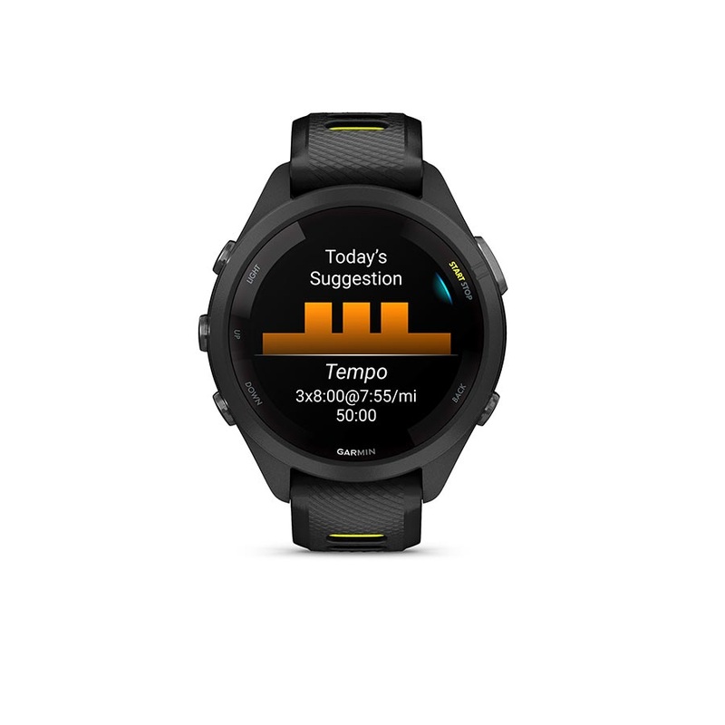 Garmin Forerunner 265S GPS Smartwatch – 42mm BLK Bezel Case BLK/Amp YLW Silicone Band