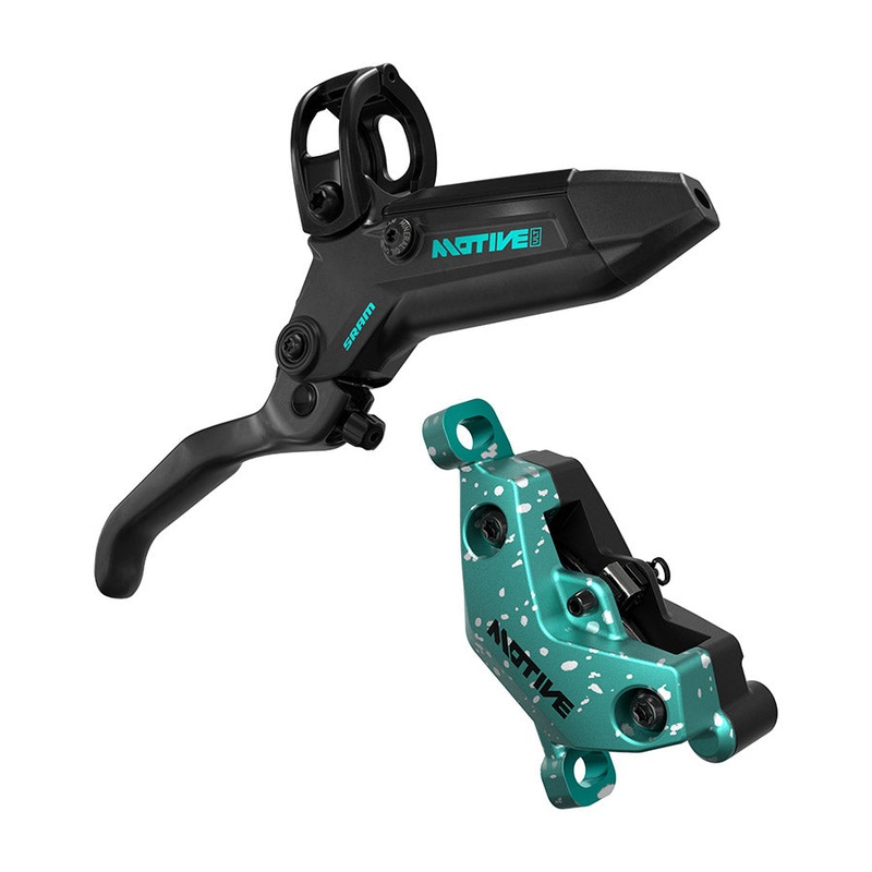 SRAM Motive Ultimate Stealth Expert Disc Brake Kit – Front/Rear Levers Front/Rear Teal Splatter Calipers Adapters Rotors Bleed Kit A1