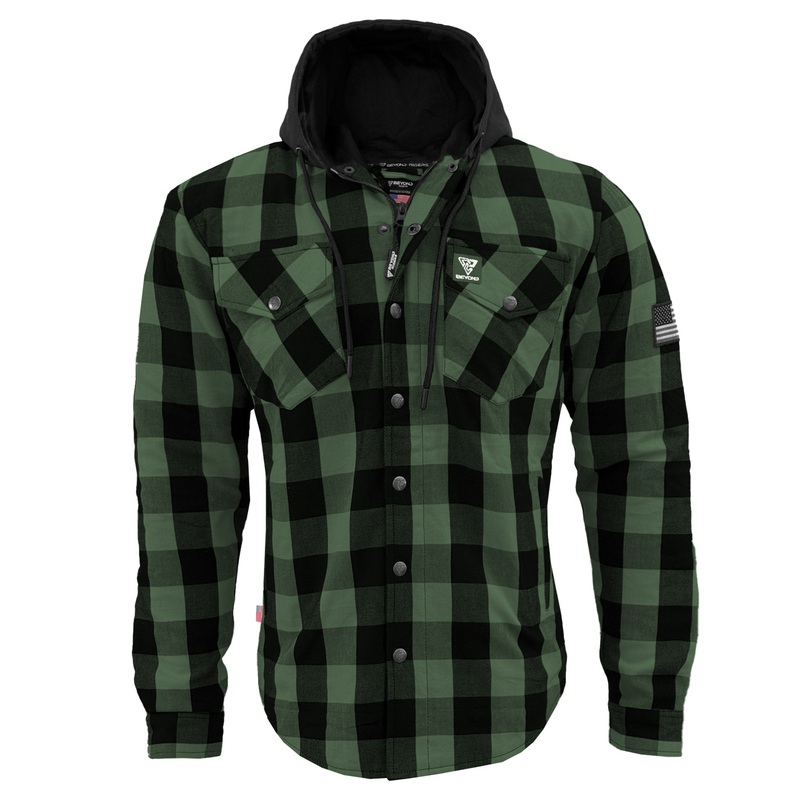 Protective Flannel Hoodie For Men – Dark Green and Black Checkered with Pads