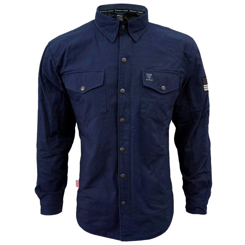 Protective Canvas Jacket for Men – Navy Blue Solid with Pads