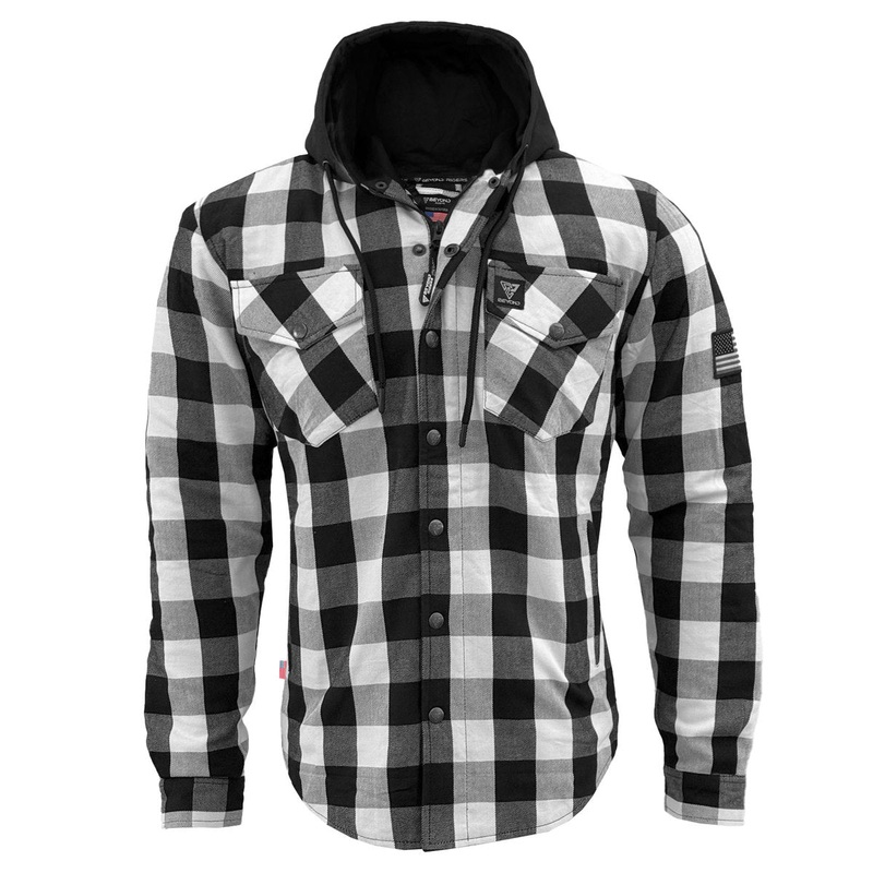 Protective Flannel Hoodie For Men – Black and White Checkered with Pads