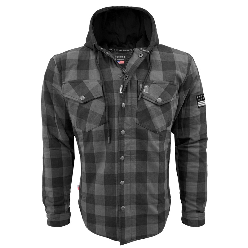 Protective Flannel Hoodie For Men – Grey and Black Checkered with Pads