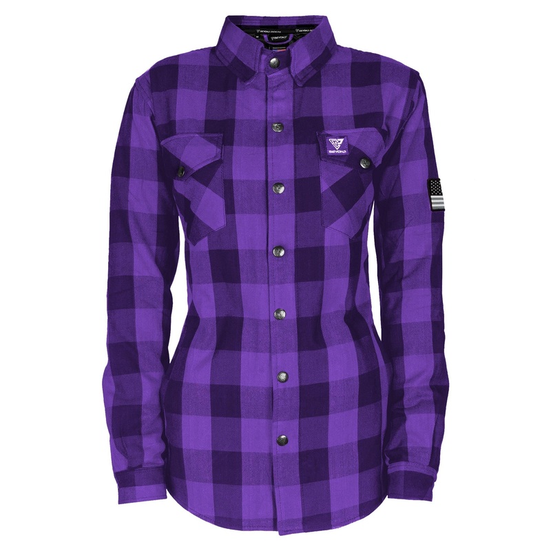 Protective Flannel Shirt for Women – Purple and Black Checkered with Pads