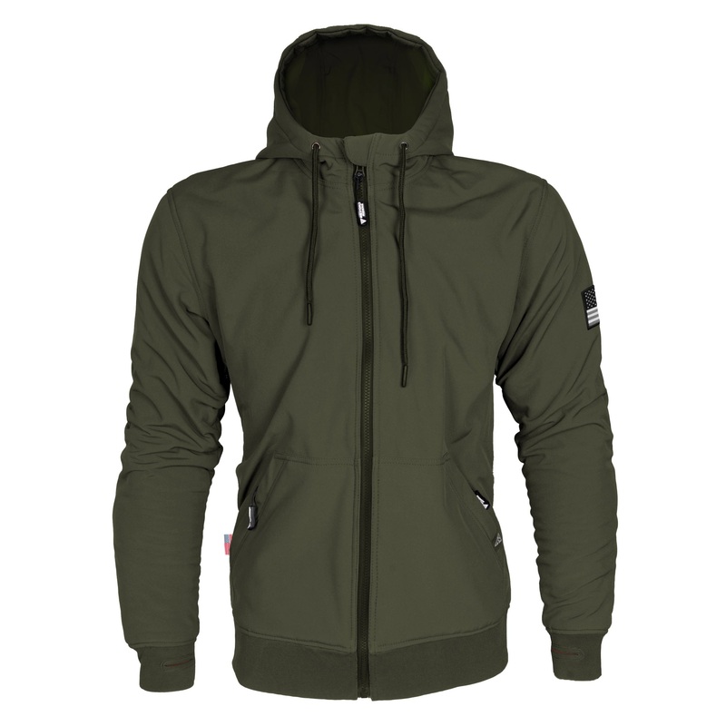 Protective SoftShell Unisex Hoodie – Army Green Matte with Pads