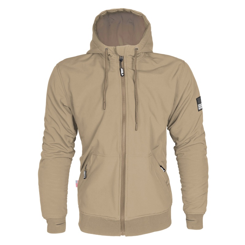 Protective SoftShell Unisex Hoodie – Khaki Matte with Pads