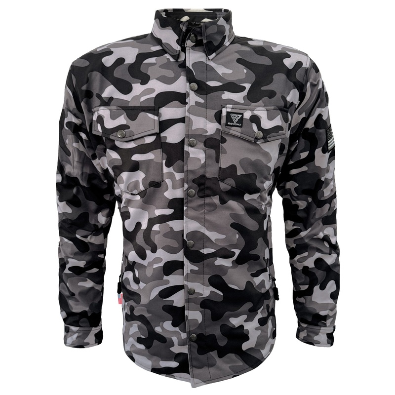 Protective SoftShell Winter Jacket for Men – Camouflage Gray Boomer with Pads