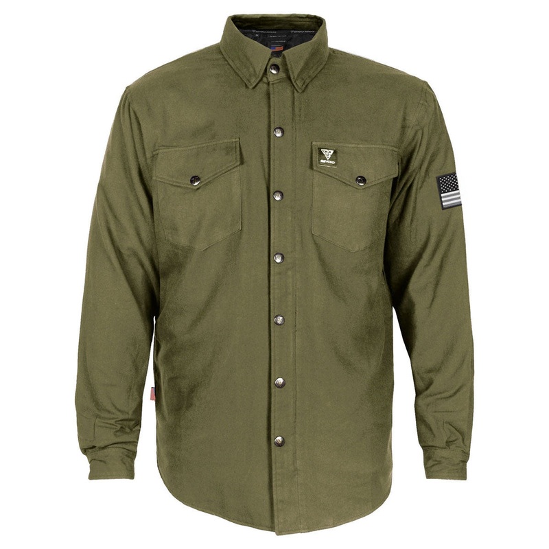 Protective Flannel Shirt – Army Green Solid with Pads
