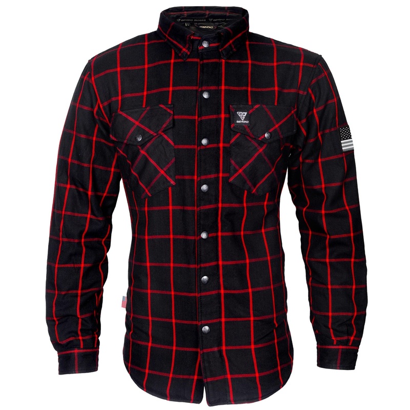 Protective Flannel Shirt – Black and Red Stripes with Pads