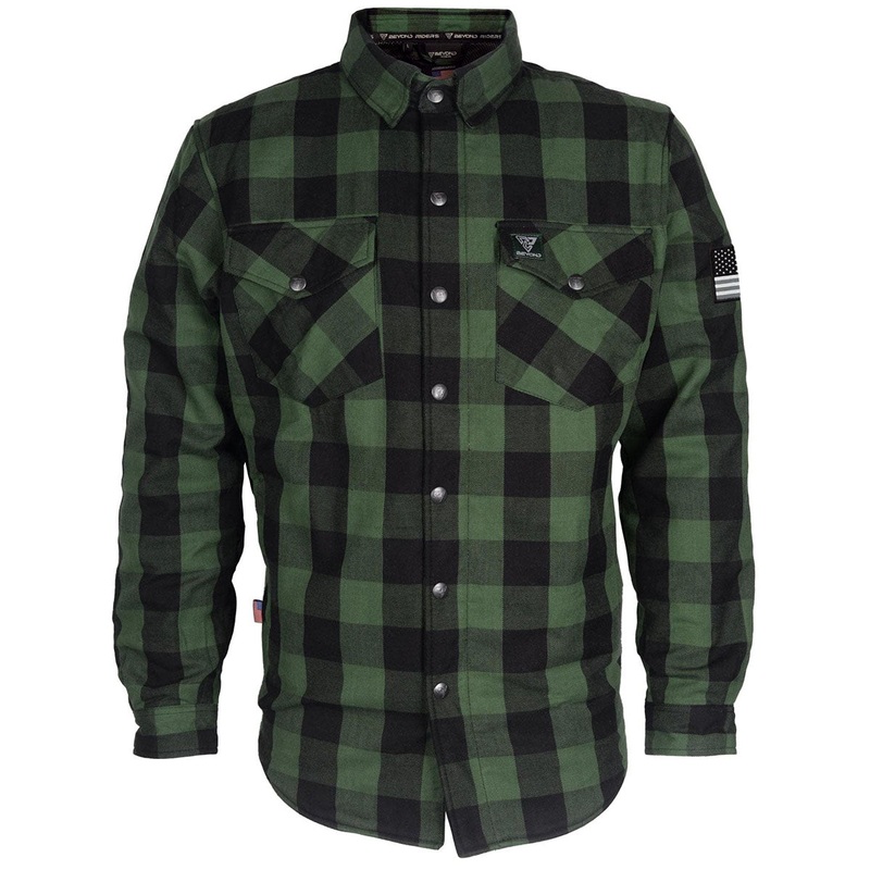 Protective Flannel Shirt – Dark Green Checkered with Pads
