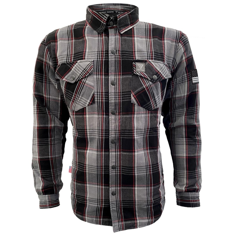 Protective Flannel Shirt For Men – Grey Black Red Checkered with Pads