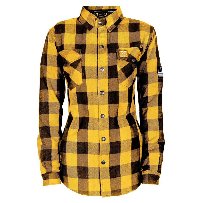 Protective Flannel Shirt for Women – Yellow and Black Checkered with Pads