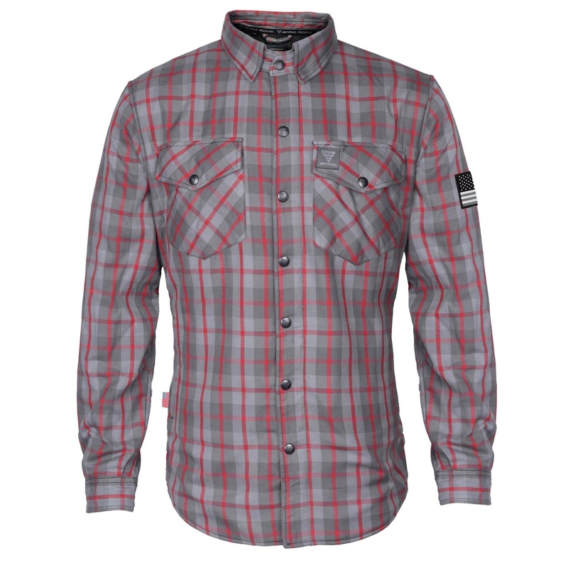 Protective Flannel Shirt – Grey and Red Stripes with Pads