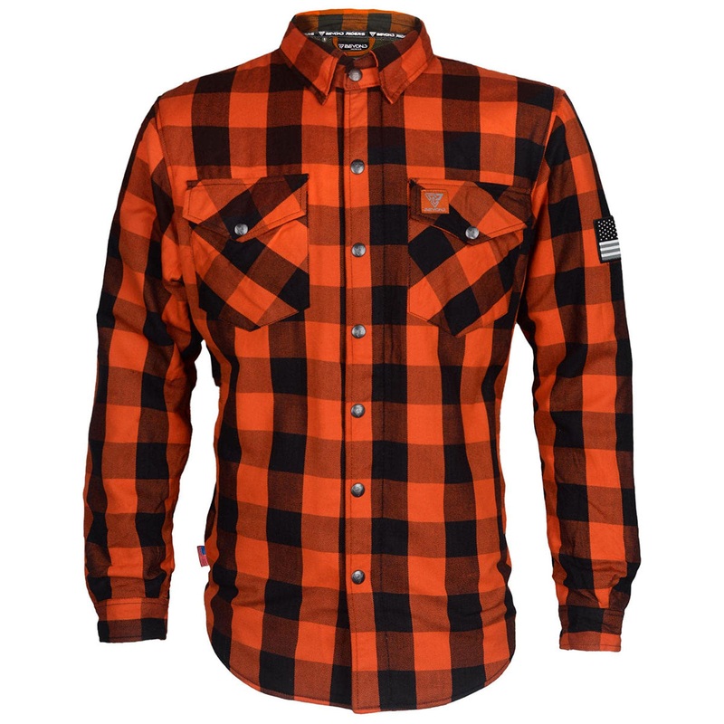 Protective Flannel Shirt – Orange and Black Checkered with Pads