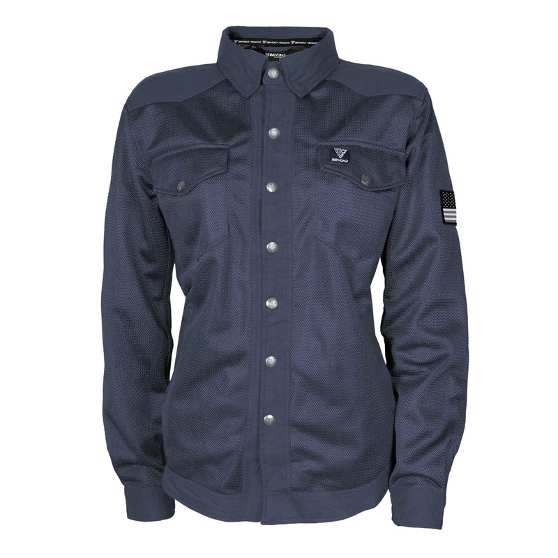 Protective Summer Mesh Shirt for Women – Navy Blue Solid with Pads