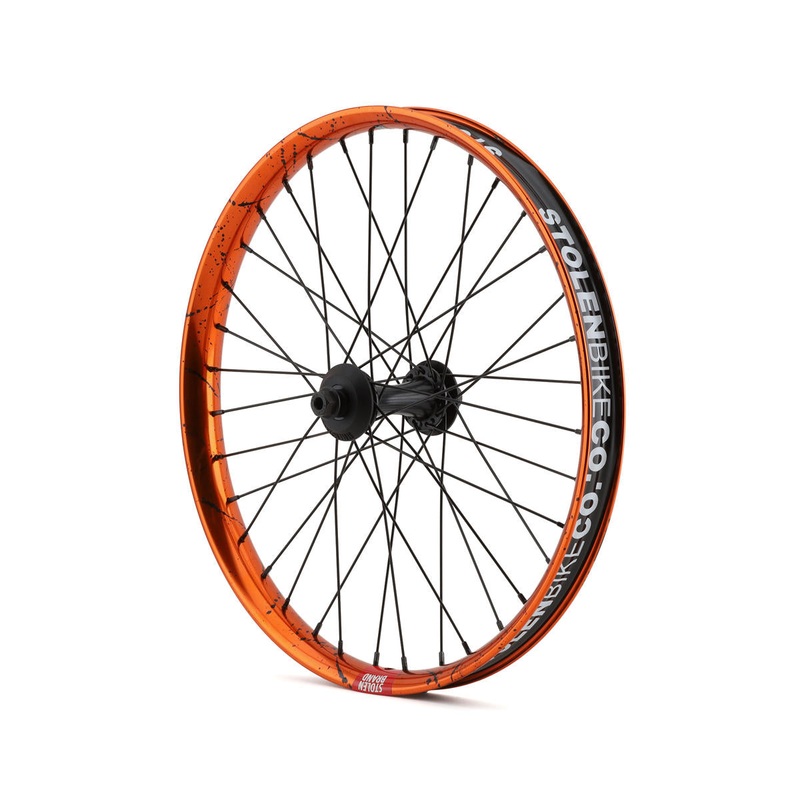 20 RAMPAGE PRO STREET FRONT FEMALE AXLE WHEEL, ORANGE / BLACK SPLATTER