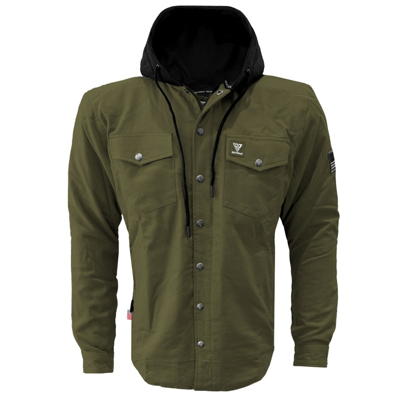 Protective Flannel Hoodie For Men – Army Green Solid with Pads
