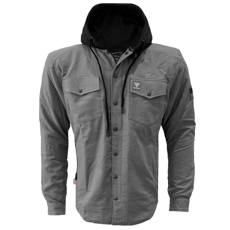 Protective Flannel Hoodie For Men – Grey Solid with Pads