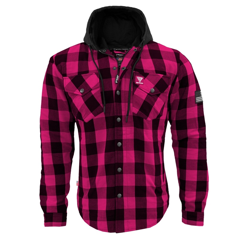 Protective Flannel Hoodie For Men – Pink and Black Checkered with Pads