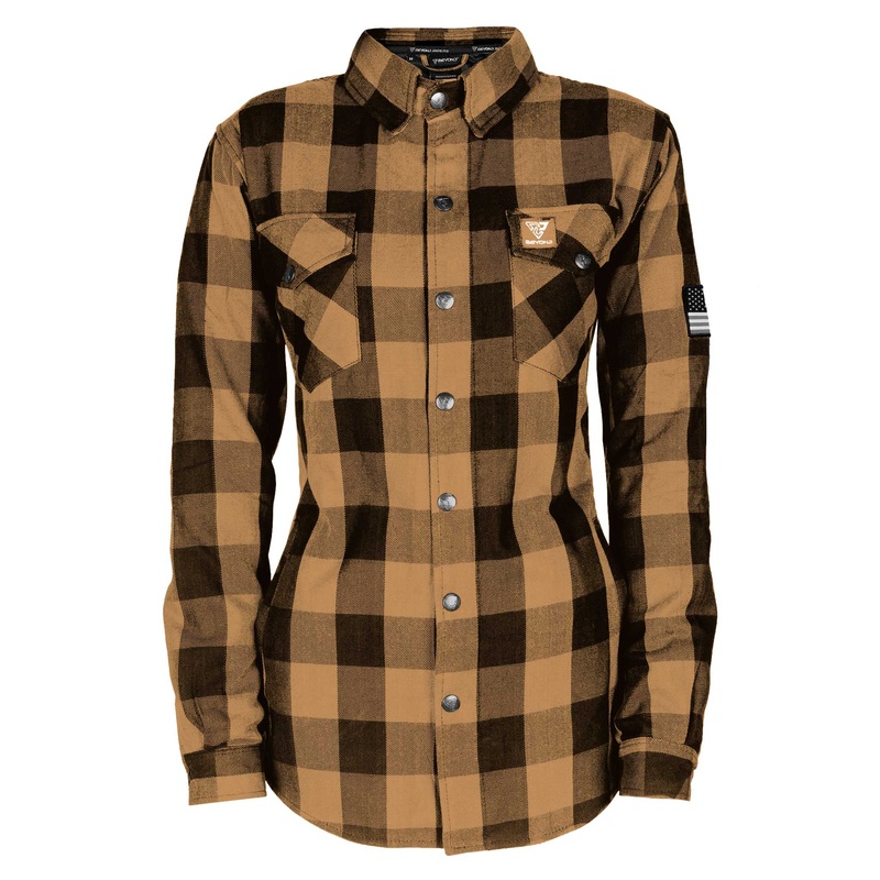 Protective Flannel Shirt for Women – Camel Checkered with Pads