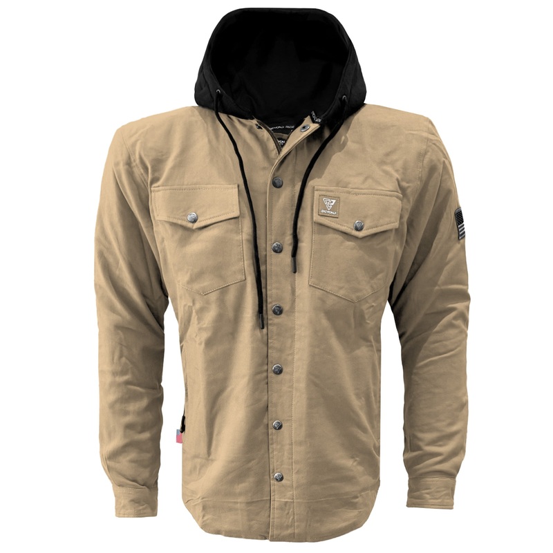 Protective Flannel Hoodie For Men – Khaki Solid with Pads