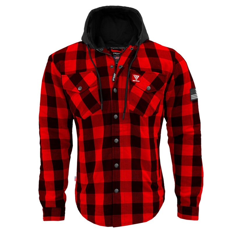 Protective Flannel Hoodie For Men – Red and Black Checkered with Pads