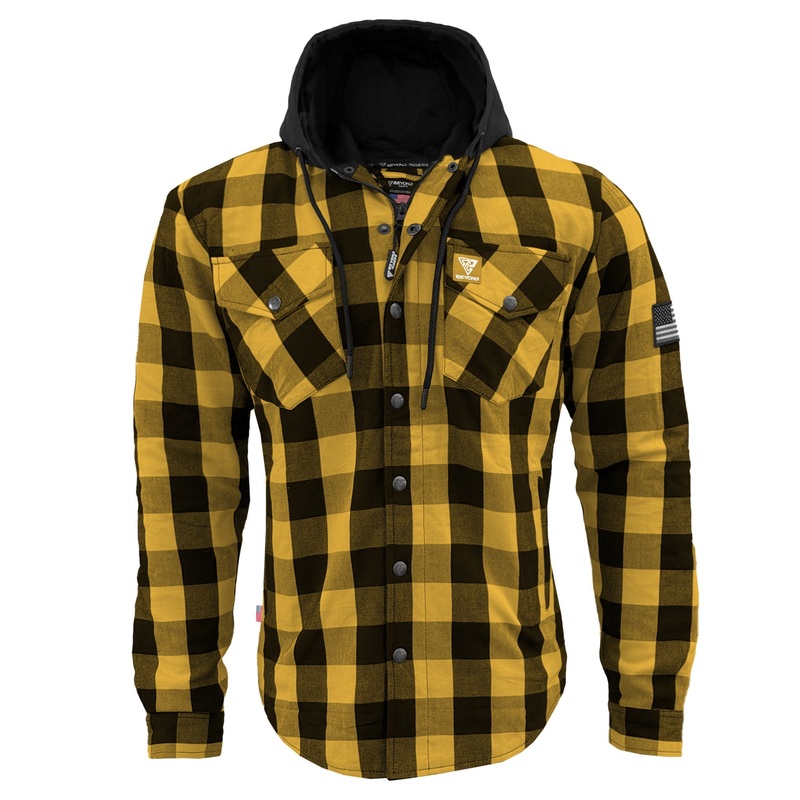 Protective Flannel Hoodie For Men – Yellow and Black Checkered with Pads