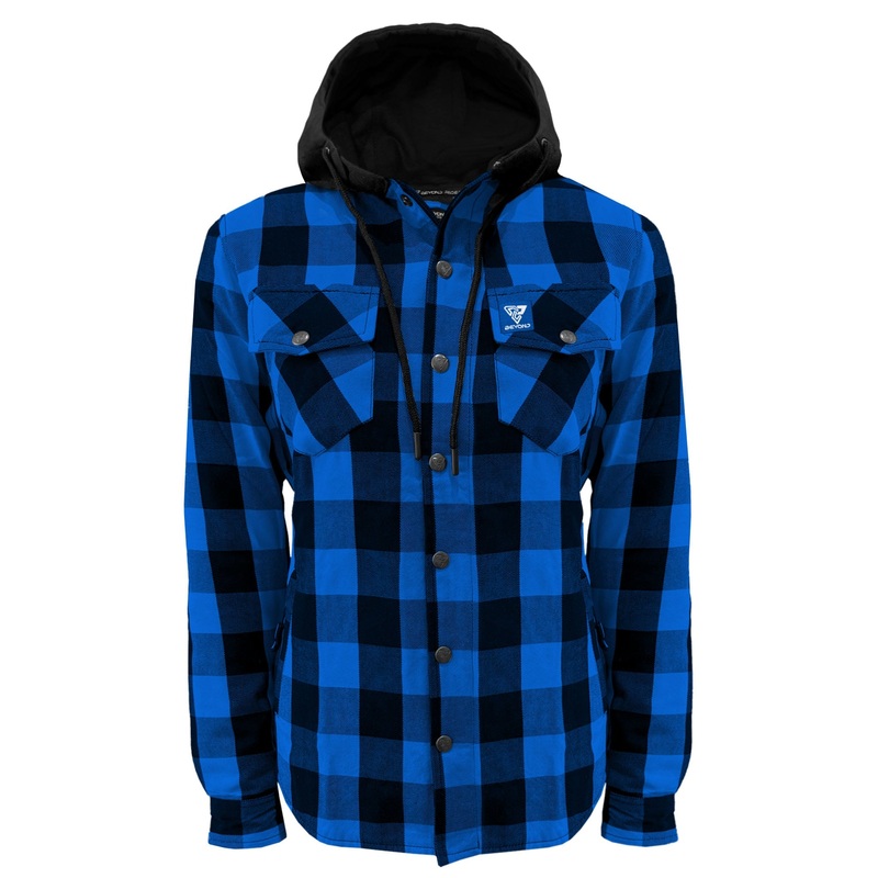 Protective Flannel Hoodie for Women – Blue and Black Checkered with Pads