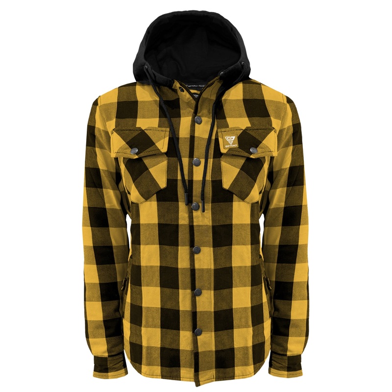 Protective Flannel Hoodie for Women – Yellow and Black Checkered with Pads