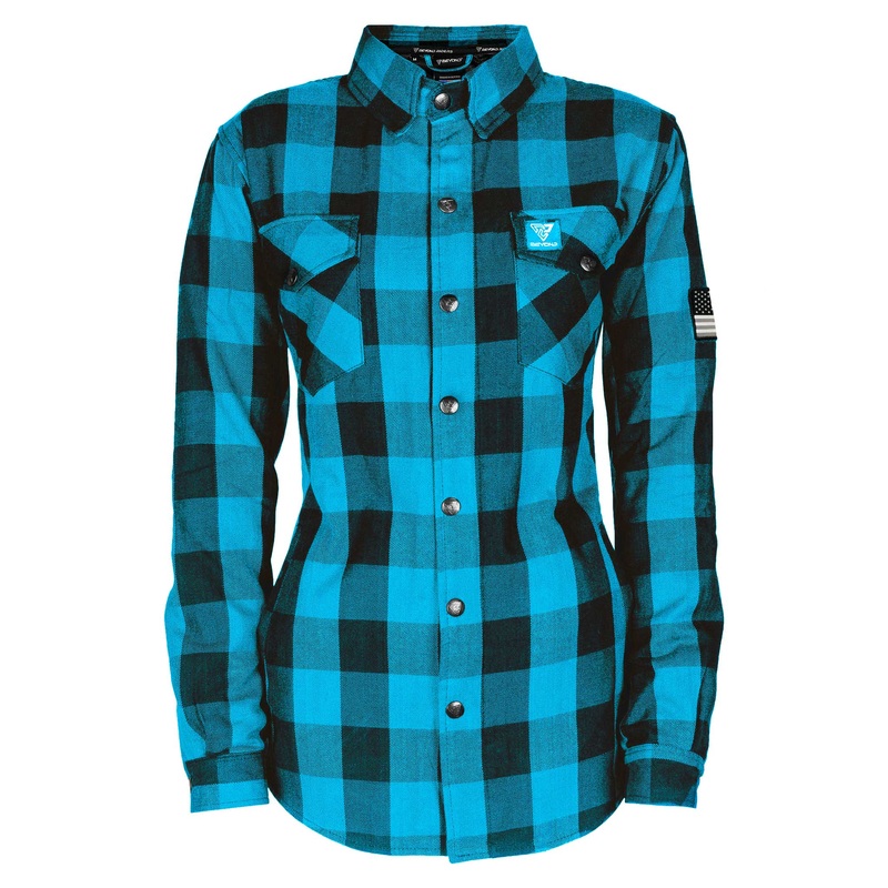 Protective Flannel Shirt for Women – Aqua Blue Checkered with Pads