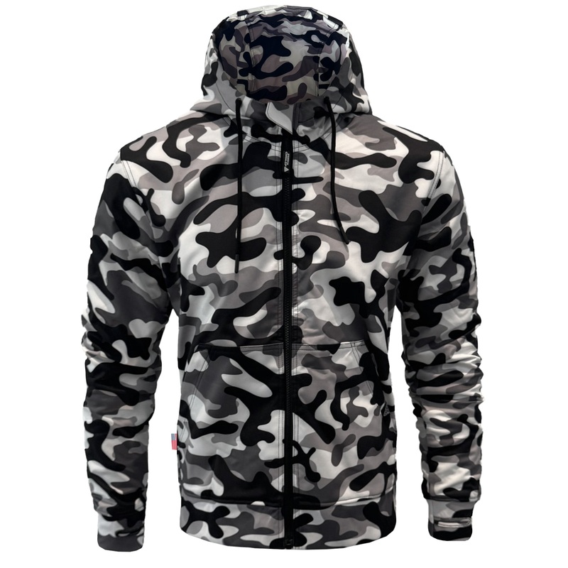 Protective SoftShell Unisex Camouflage Hoodie – Snow Fox with Pads