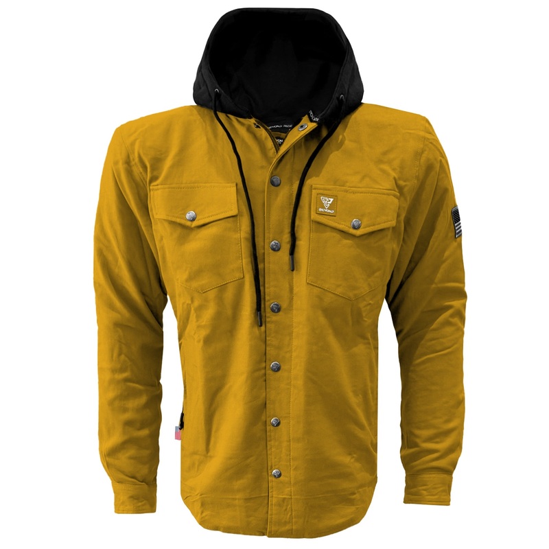Protective Flannel Hoodie For Men – Yellow Solid with Pads