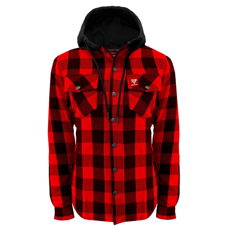 Protective Flannel Hoodie for Women – Red and Black Checkered with Pads