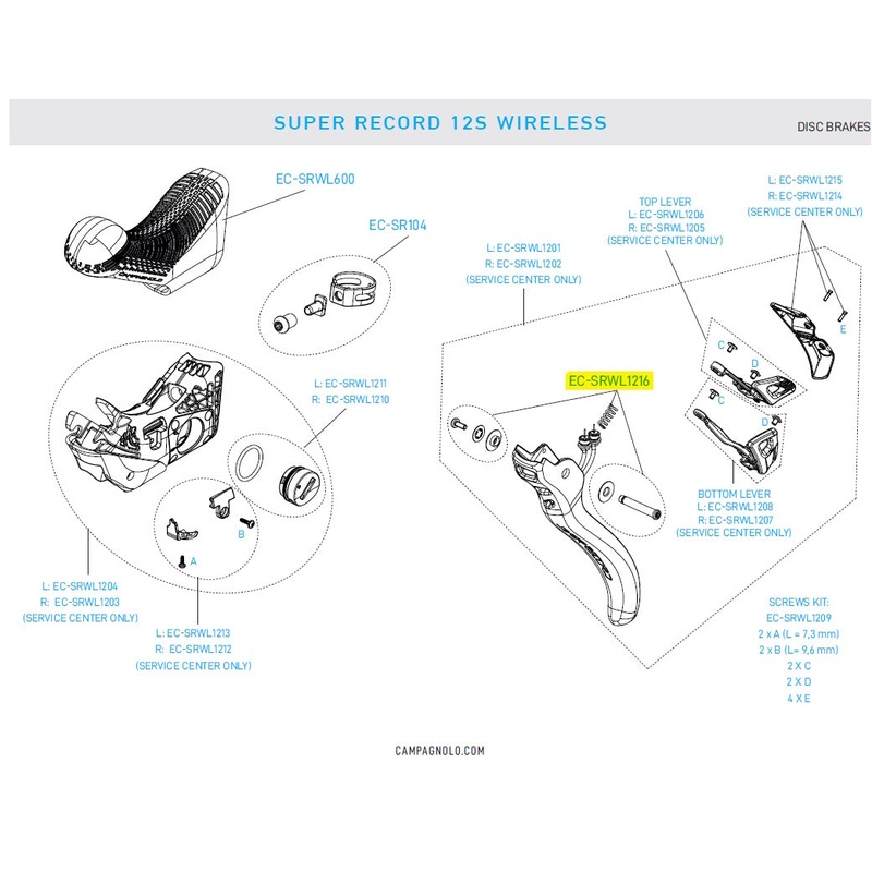 Super Record Wireless EP Brake Lever Pivot Kit