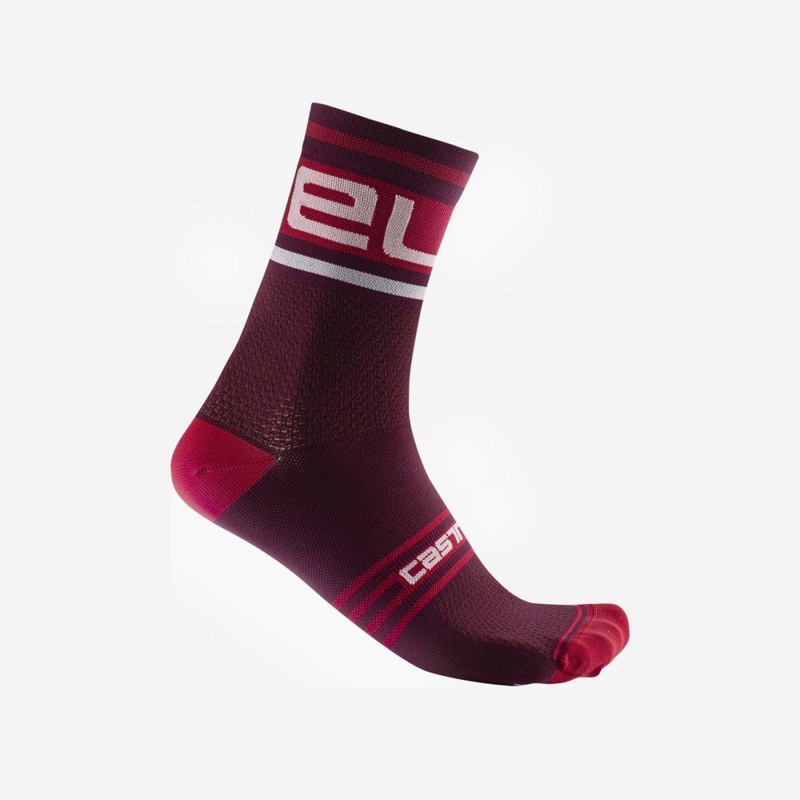 Castelli Rosso Prologo 15 Men’s Cycling Socks (Bordeaux White)