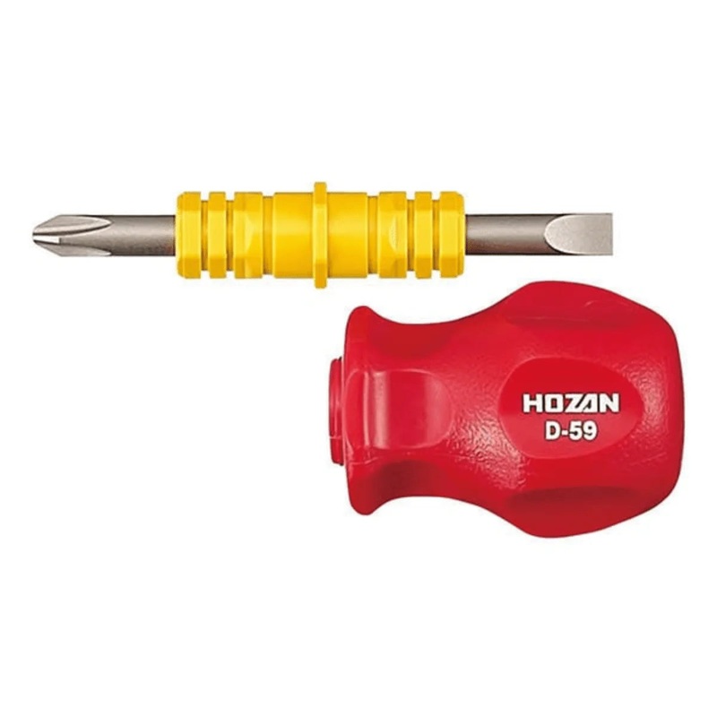 Hozan D-59 Reversible Stubby Screwdriver (Red/Yellow)